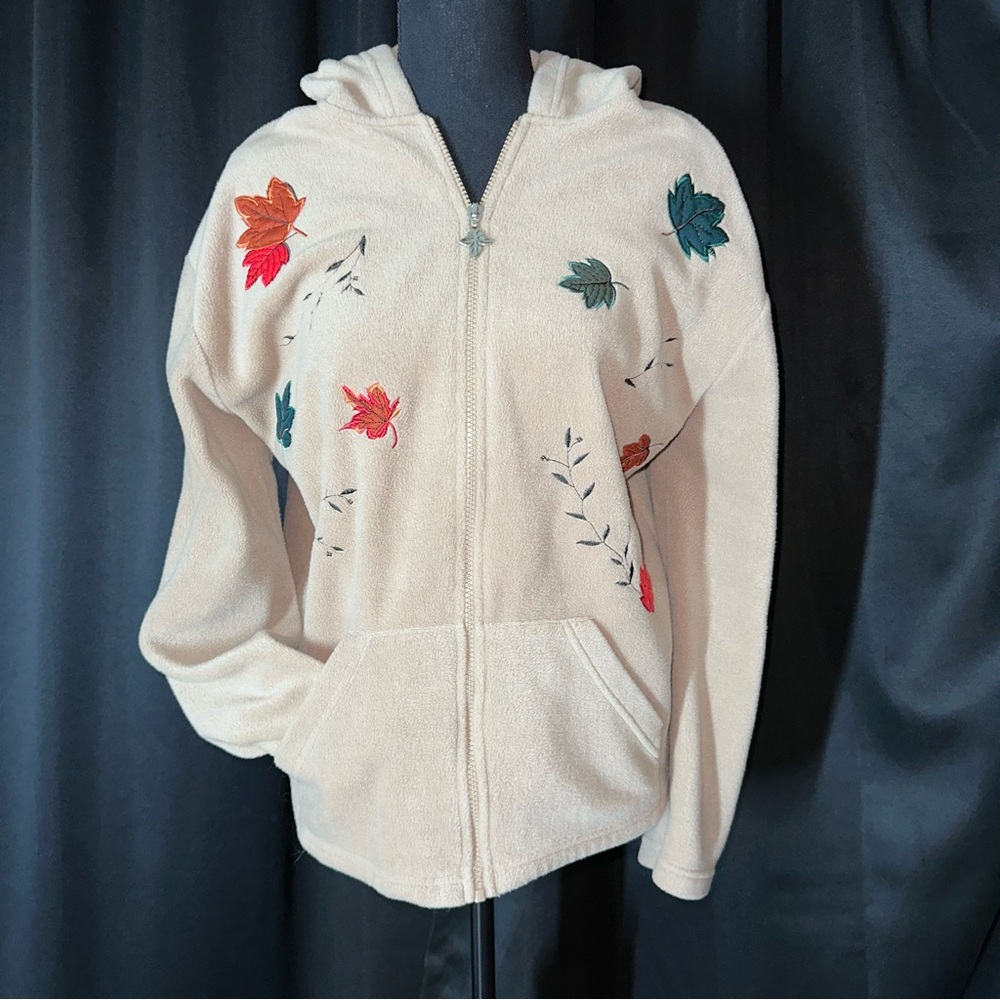 Nick & Sarah Vintage‎ Embroidered Fleece Sweater Hoodie Sz M Fall Leaves Teacher